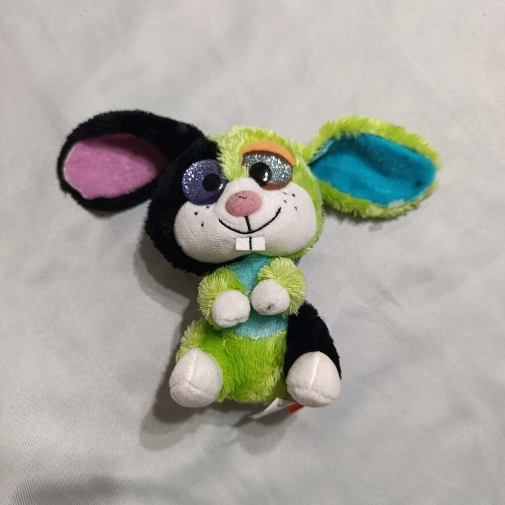 Wild Republic Wild and Wonky Bunny Plush Green Black Glitter Eyes Stuffed Toy